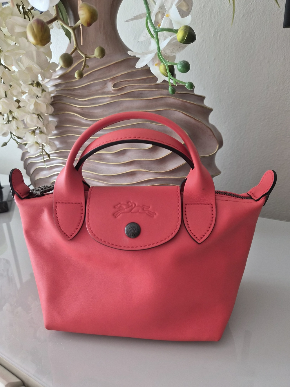 Longchamp Orange Red Small Le Pliage Top-Handle Crossbody